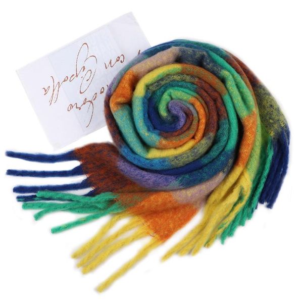 

scarves 2021 cashmere shawl in autumn and winter fashion colored chequered scarf warms students necks thicker shawls, Blue;gray