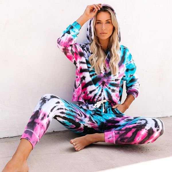 

2021 autumn winter women tracksuit new arrival tie-dyed lady full sleeve pullover sweatshirt girls sets casual 2 pcs +pants erba, White