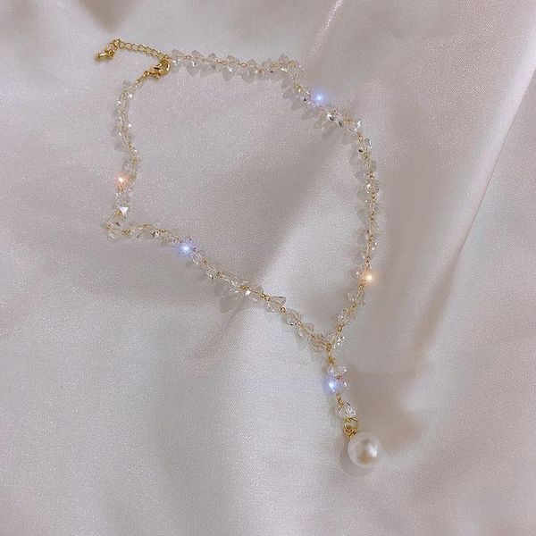 

chokers design sense simple temperament crystal necklace ladies fashion clavicle chain women 2021 jewelry, Golden;silver
