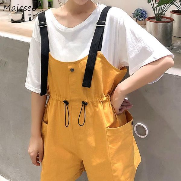 

women's jumpsuits & rompers women solid pocket adjustable waist suspender leisure korean style loose plus size 4xl student elegant simp, Black;white