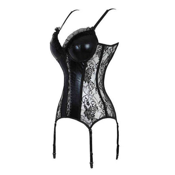 

nxy set minifaceminigirl women overbust bustier adjustable straps transcult lingerie sequin leather floral lace corset 1130, Red;black