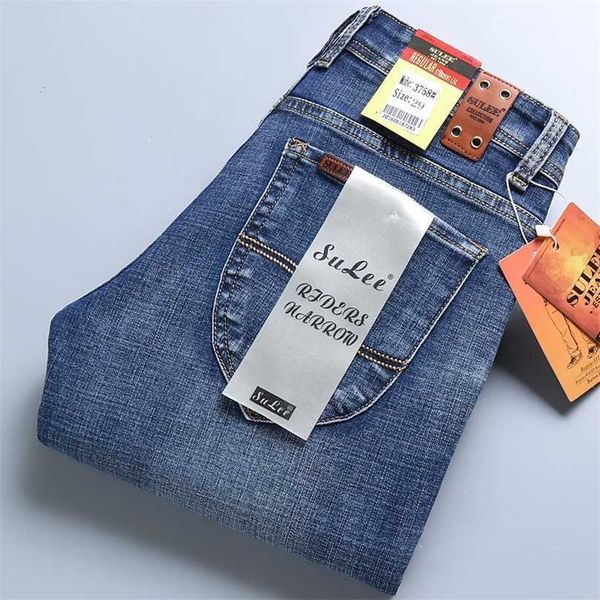 

sulee brand business jeans stretch slim denim pants men's casual full 211111, Blue
