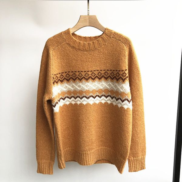 

2021 women autumn and winter new women's pullover round neck long sleeve contrast color rhombus loose alpaca sweater wrnf, White;black