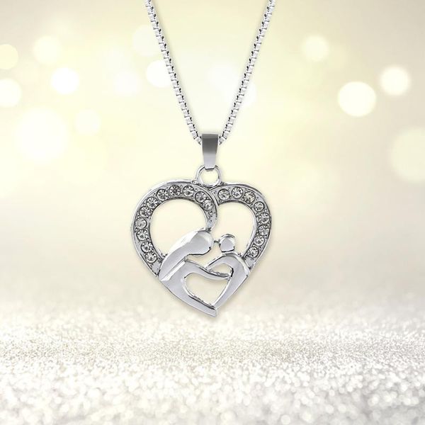 

chains heart shaped crystal pendant necklace jewelry mother's day gift for mom vintage geometric necklaces teen girls, Silver