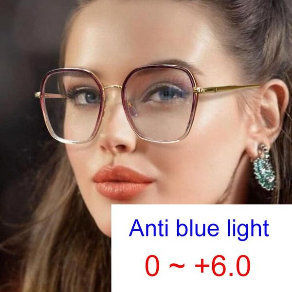 Zonnebril Oversized Gradiënt Metaal Groot Frame Vierkant Anti-blauw Licht Afgewerkt Leesbril Dames Brillen Optische Brillen