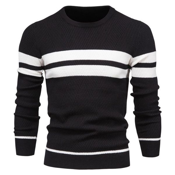

new autumn men clothing men's sweater winter casual fashion o-neck pullover stripe patchwork long sleeve warm slim sweaters, White;black