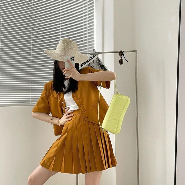 

tianluo unit in particular 13 lines 2021 summer v-neck pleated skirt fashion suit women's two piece set tracksuits, Gray