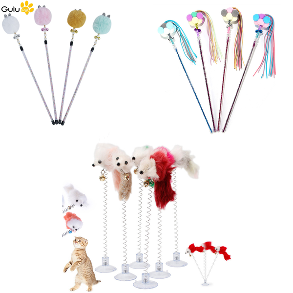 

cat toys pet funny multi-styles fairy magic wand teaser stick mice shape and feather bottom sucker interactive toy