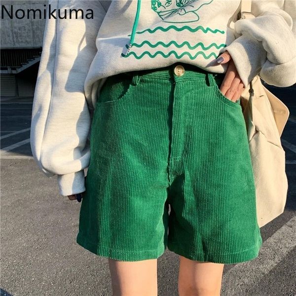 

nomikuma corduroy shorts women solid color high waist short pants female casual fashion straight loose bottoms korean bf style 210301, White;black