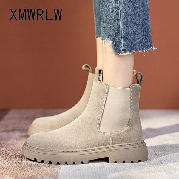 

boots xmwrlw women's ankle genuine leather slip on autumn winter for women 2021 warm boot shoes, Black