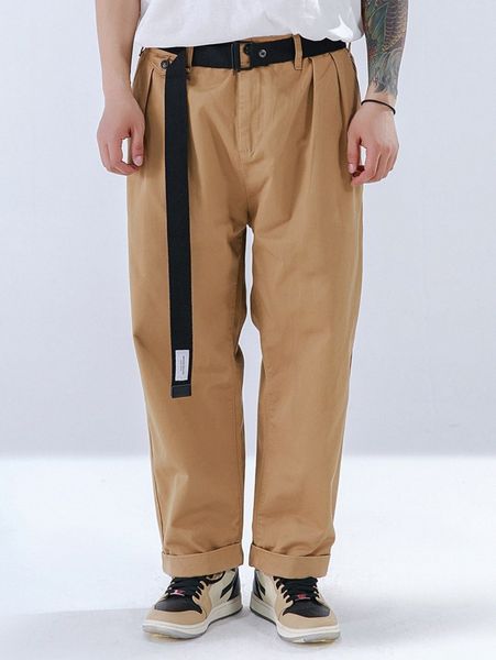 

extended sizes men patched detail belted pants 66gh#, Black