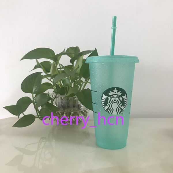 

24OZ Starbucks Color Change Tumblers Plastic Coffee Plastic Transparent Cup Glitter Cups Drinking Juice Coffee Mug straws and lid 15pas