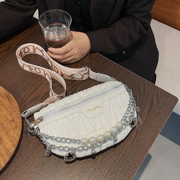 

waist bags 2021 summer bag female pearl chain embroidery thread fashion ladies chest luxury designer shoulder messenger