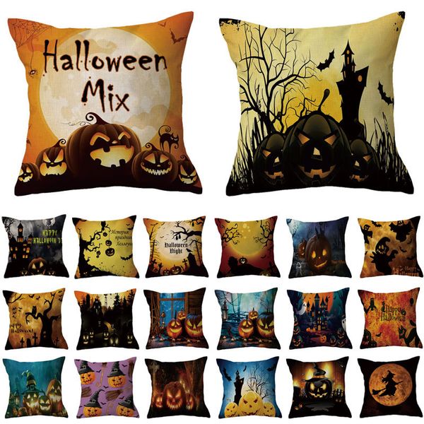 

4pcs pillowcase linen halloween funny holiday celebration creative home decor furnishing car bedside cushion linen sofa office living room