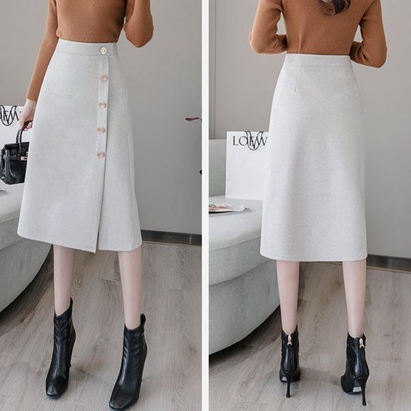 

skirts gezhonu suitable for hip and thigh thick skirt 2021 autumn commuter high waist mid-length a-line professional, Black