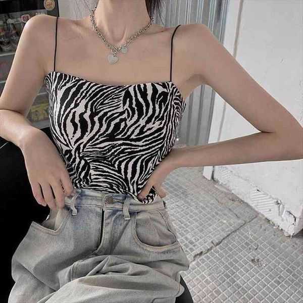 

zebra pattern tube sling womens camis thin shoulder strap tight cropped, White