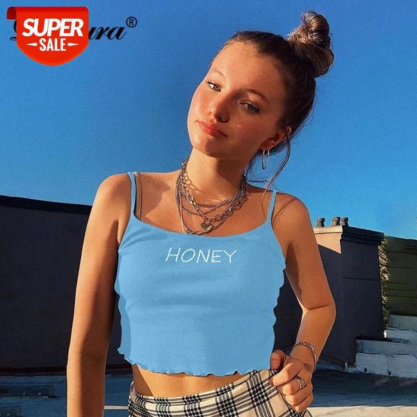 

dulzura letter diamond ruffle women crop cami strap bodycon backless 2020 summer clothes festival party clubwear cute #ox83, White