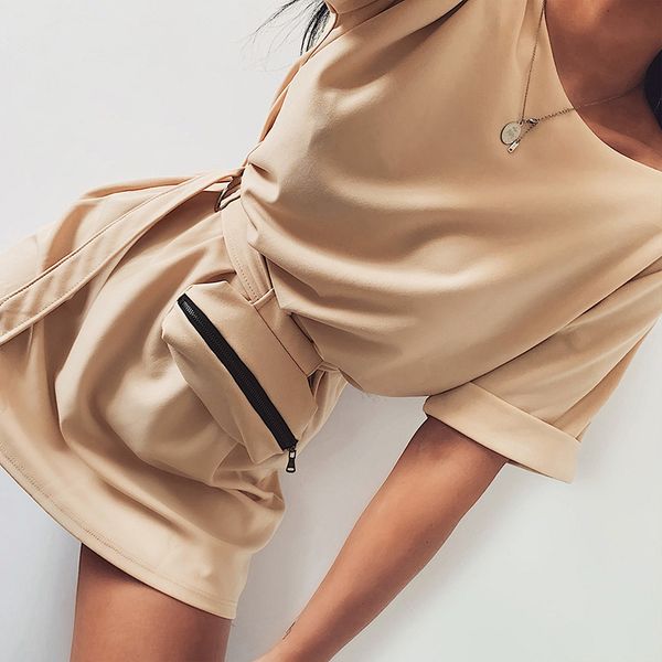 

cotton short sleeve straight dress o neck solid with bag loose soft summer casual streetwear female mini dress 2021, Black;gray