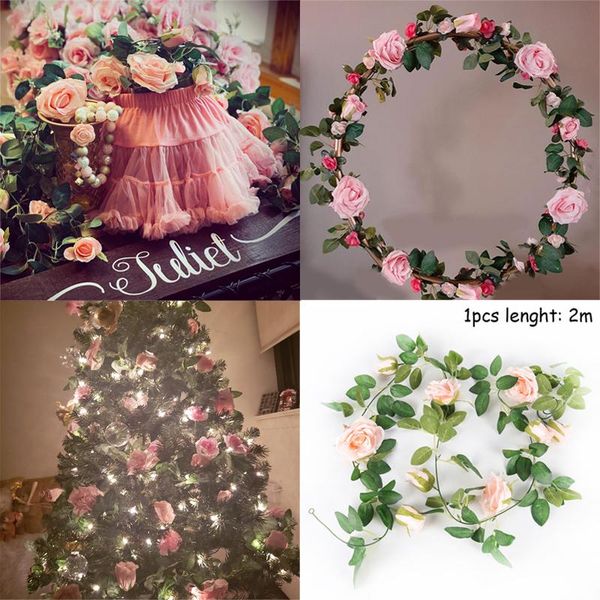 

decorative flowers & wreaths 2m silk artificial rose flower rattan string vine plants leaves wall hanging garland wedding background garden