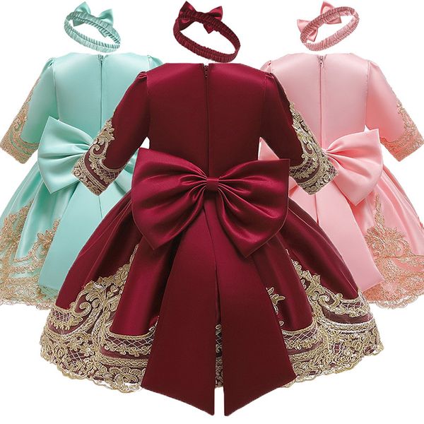 

autumn winter baby dress spanish court style long-sleeve baptism dress kids clothes children dresses for 0-5 years toddler baby 210317, Red;yellow