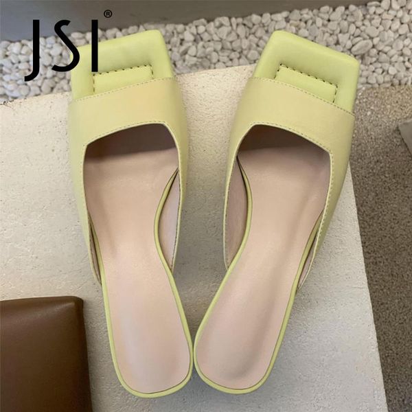 

dress shoes jsi square heel high fashionable women summer stylish party toe genuine leather modern sandals 2021 vo251, Black
