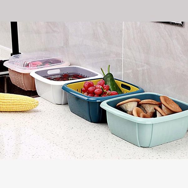 

storage bottles & jars double layer drain basket box with lid refrigerator crisper vegetable container b03e