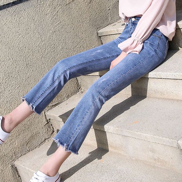 

high waist micro nine point pants spring and autumn elastic, Blue