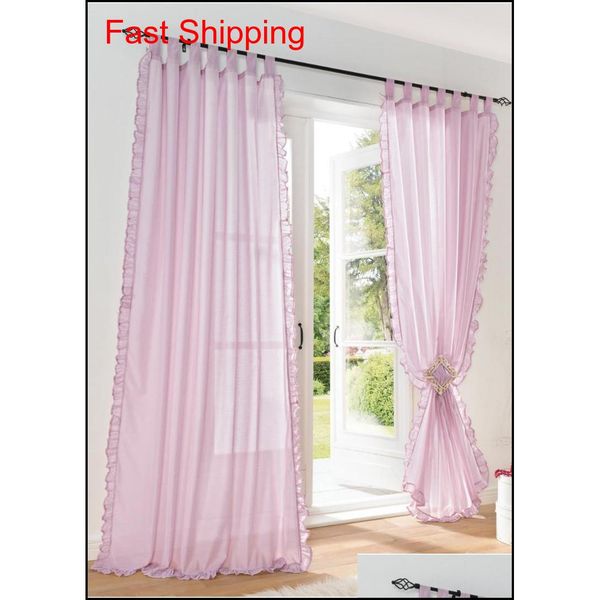 

1pair of sheer curtain 2pcs beautiful ruffles white pink yellow colors window curtains,table jllagz dh_garden