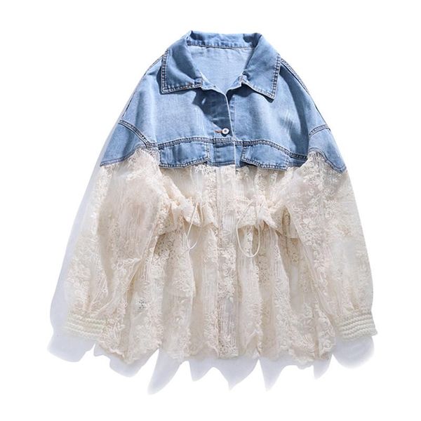 

women's jackets denim jacket lace coat 2021 spring summer jeans fashion female ropa de mujer chaquetas, Black;brown