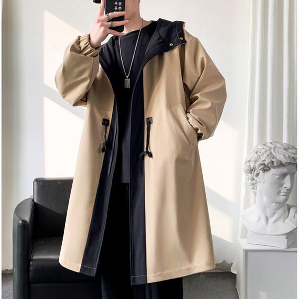 

men's trench coats 2021 arrival spring men coat casual fashion jacket autumn hooded jackets full size -3xl, Tan;black