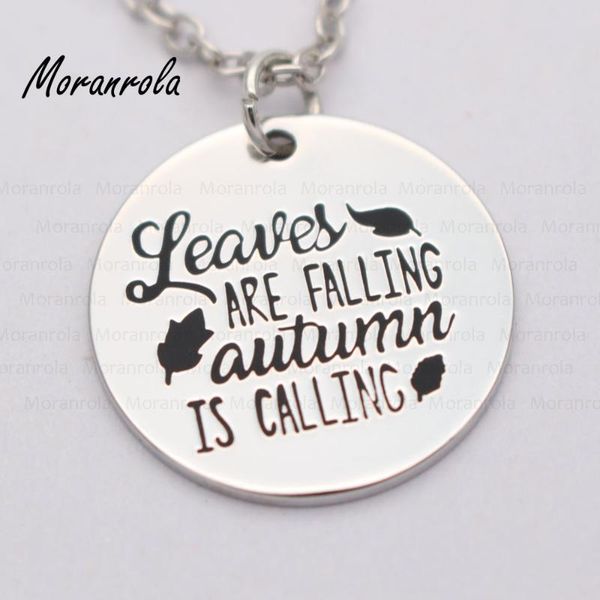 

pendant necklaces arried" leaves are falling autumn is calling"copper necklace keychain,charm happy fall holiday jewelry hand stam, Silver