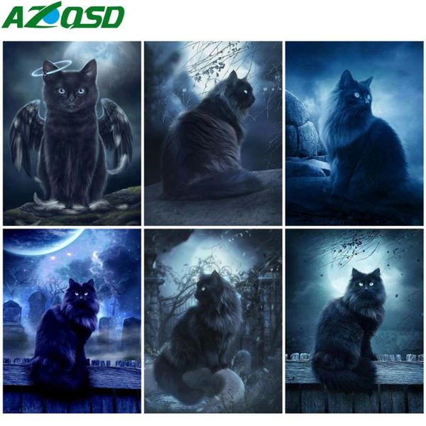 

diamond painting azqsd art black cat cross stitch embroidery animal full square drill handmade home decor gift rhinestones