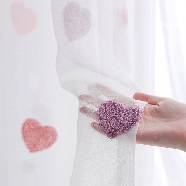 

curtain & drapes pink heart embroidered tulle for kids girls bedroom cartoon living room window panel decoration sheer