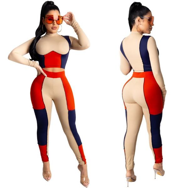 

women's two piece pants women set casual long sleeved stitching sports home joggers wholesale clothing trendy clothes for, White