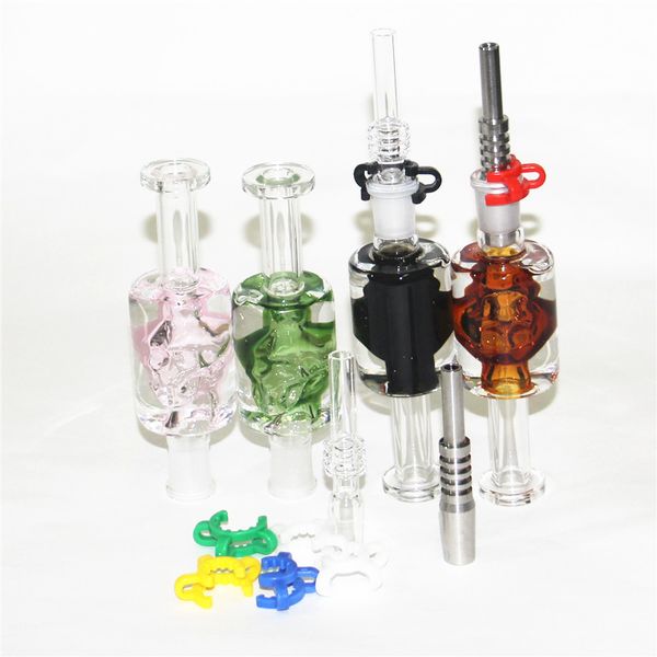 Narghilè 14mm nettare di vetro olio refrigerante glicerina liquida all'interno con punta in acciaio inossidabile e clip in plastica dab rig Concentrato Dab Cannuccia Tubi per l'acqua