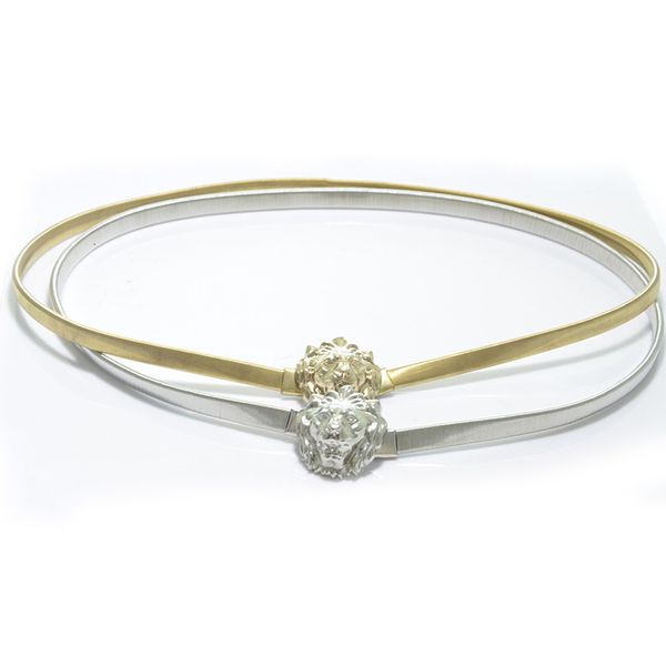 

women's waist chain elastic metal waist chain lion button metal belt, Black;brown