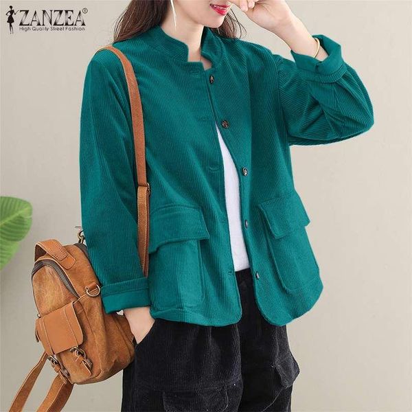 

women's jackets corduroy coats 2022 spring vintage female long sleeve side pockets outwear s-5xl casual single breasted, Black;brown