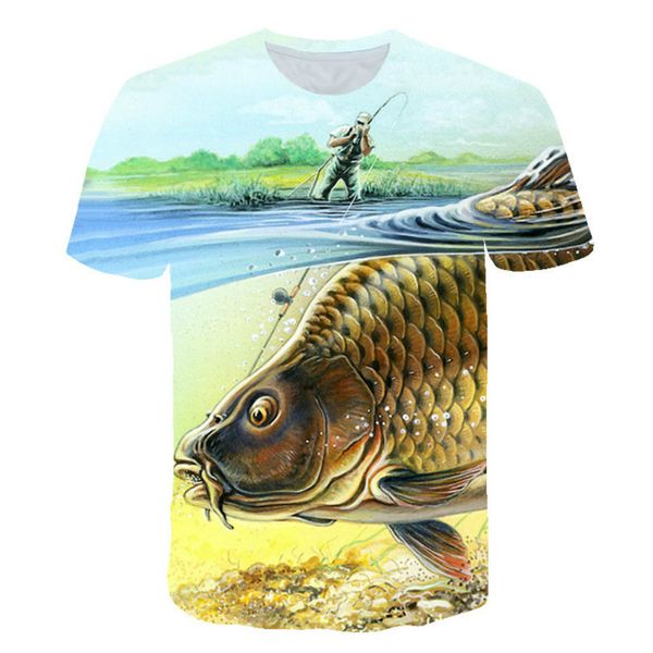 

3 d fish t-shirts for boys and girls funny digital t-shirts with printing fashionable and personalized t-shirts for children, Blue