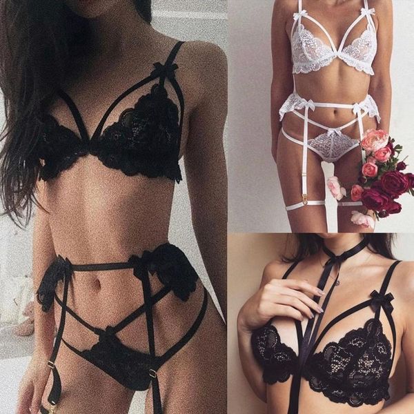 

bras sets bowknot hollow lace suit underwear lingerie women sleepwear bra panties g-string garter set, Red;black