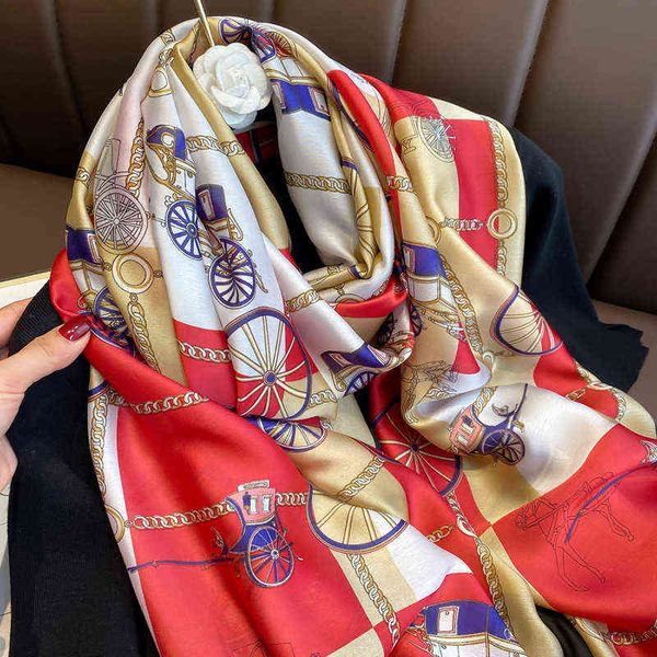 

scarves korean fabric simulation silk spring carriage printing summer tourism sunscreen beach scarf, Blue;gray