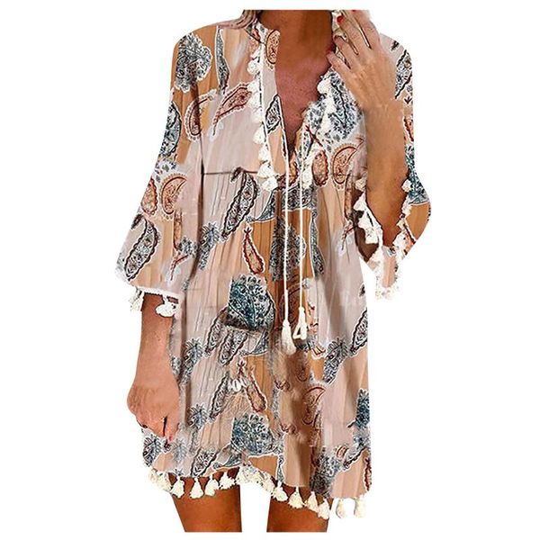 

casual dresses lace fringe woman's dress v-neck half sleeve knee-length mini bohemian style women vestido de mujer, Black;gray
