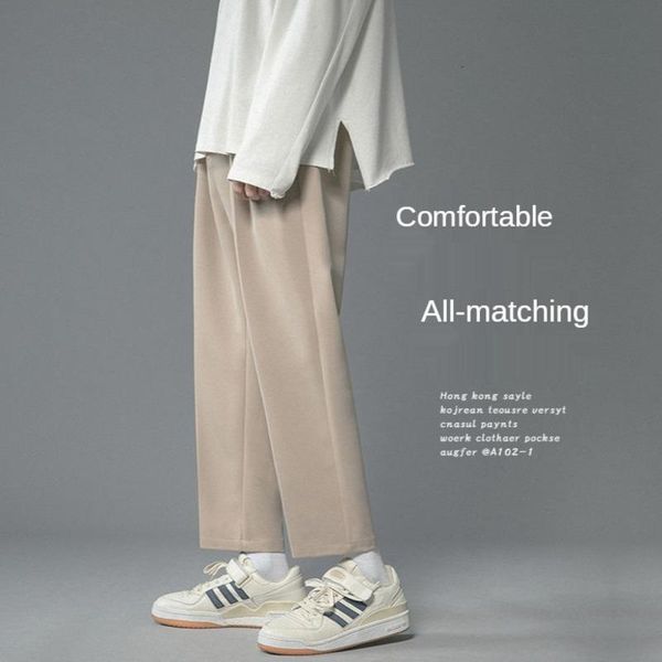 

men's pants summer-solid-color-casual-pants-men's-korean-fashion-straight-wide-leg-pants-men's-streetwear-oversized-formal-su, Black