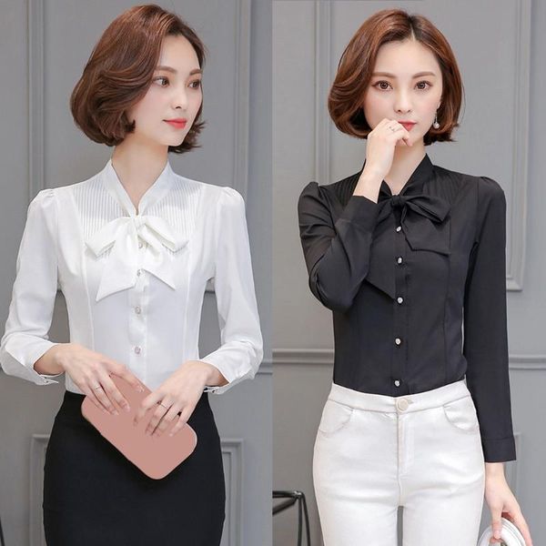 

fashion bow collar office blouse shirt solid buttons casual summer ladies loose female women short sleeve shirt blusas, White