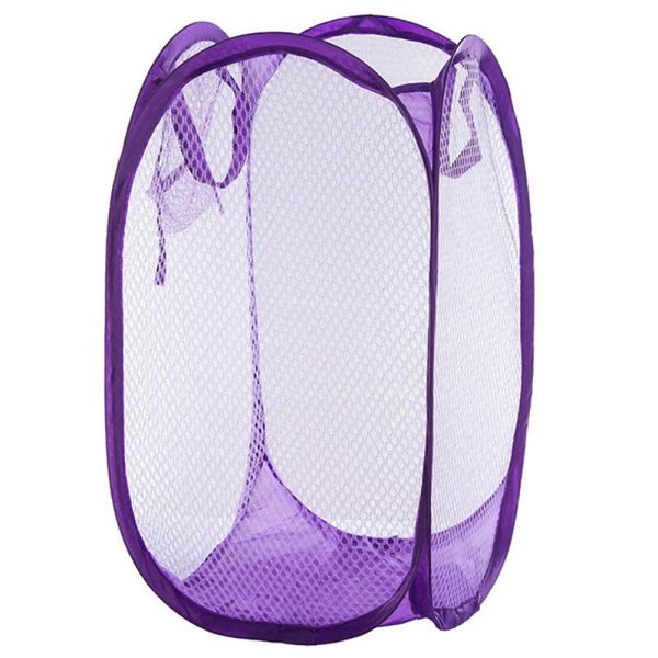 

foldable easy open mesh laundry clothes hamper basket for college dorm (purple