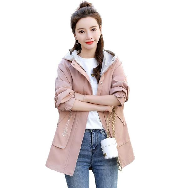 

women's trench coats 2021 spring autumn women jacket windbreaker female short hooded zipper outerwear plus size 4xl ladies long sleeve, Tan;black