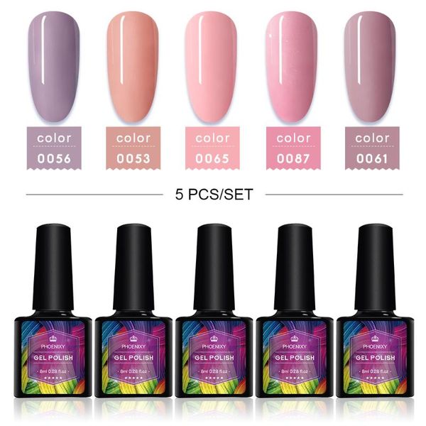 

nail gel phoenixy 5pcs 8ml polish kit acrylic art varnish hybrid varnishes for semi-permanent painting set, Red;pink