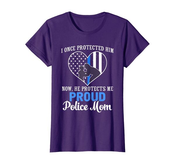 

womens police mom i once protected him now he protects me t shirt, White;black