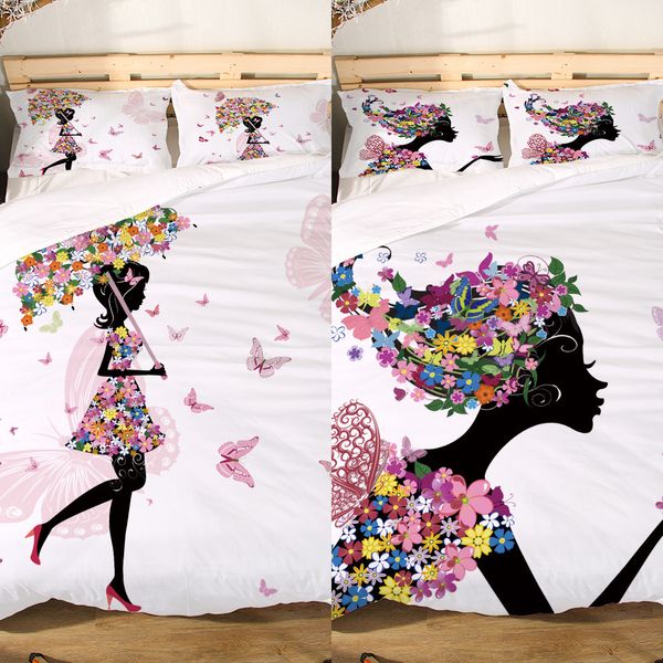 Miracille Rosa Fada Bedclothes 3D Impressão Duveta Capa Fronha Set para Menina Quarto Conjuntos de Cama Home Têxtil Gêmeo Tecido C0223
