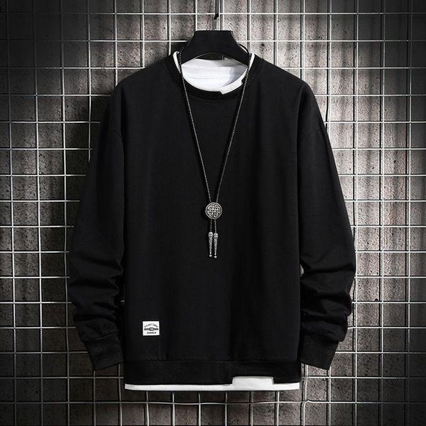 

men's hoodies & sweatshirts mens casual hoodie men's fake two pieces multi color o-neck fashion harajuku style male sweatshirt 2021, Black