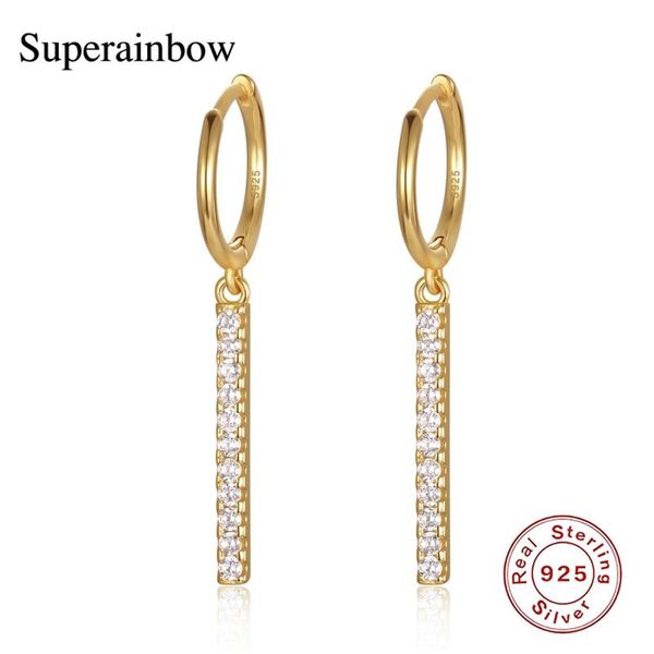 

hoop & huggie superainbow 925 sterling silver earring sweety shiny cubic zircon long strip earrings for women gold fine jewelry sr-e200, Golden;silver
